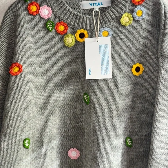 YITAI Lavender Field Hand Embroidery wool Sweater Women Large NWT - Picture 4 of 7